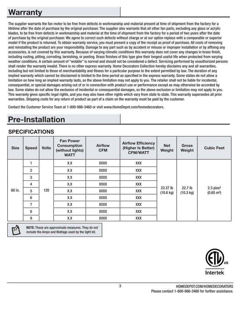 Home Decorators Collection 51708 Zolman Pike 60 in. Ceiling Fan Ceiling Fan Operating Manual