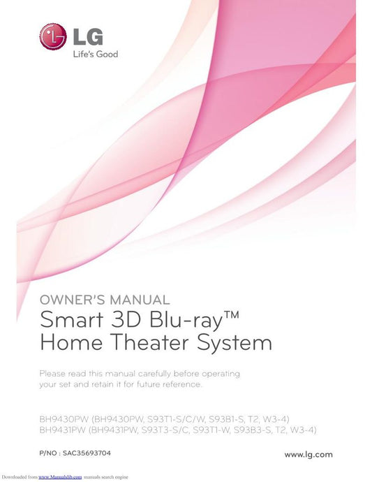 LG BH9430PW BH9431PW Blu-Ray & Home Theater System Operating Manual