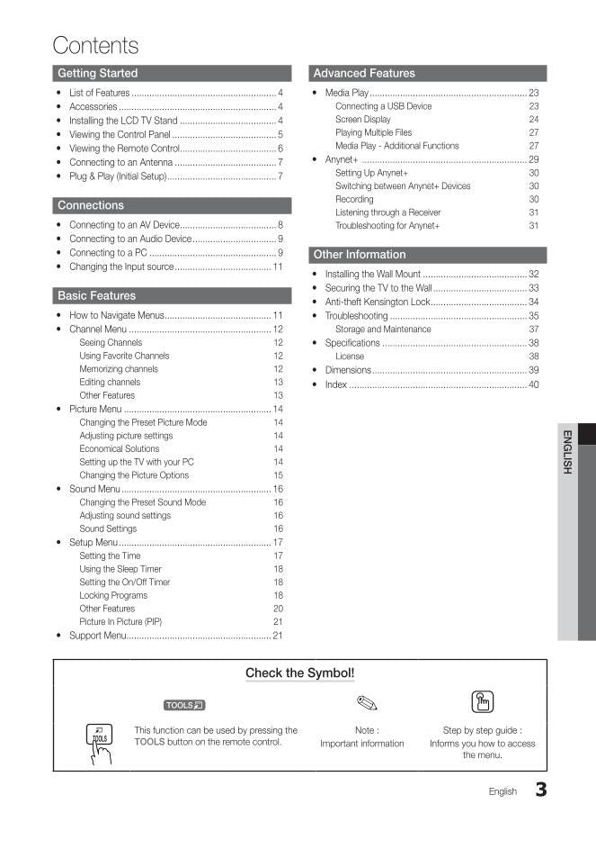 Samsung LN32C540F2DXZA TV Operating Manual