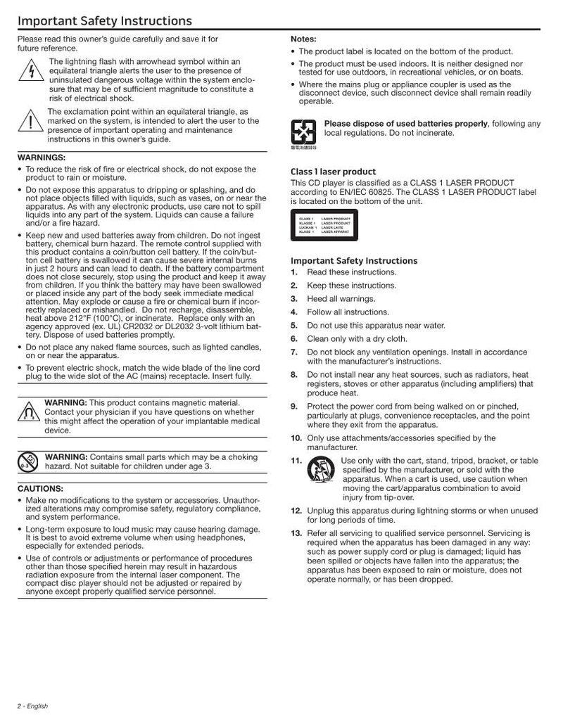 Bose AWRCC4 Audio System Operating Manual