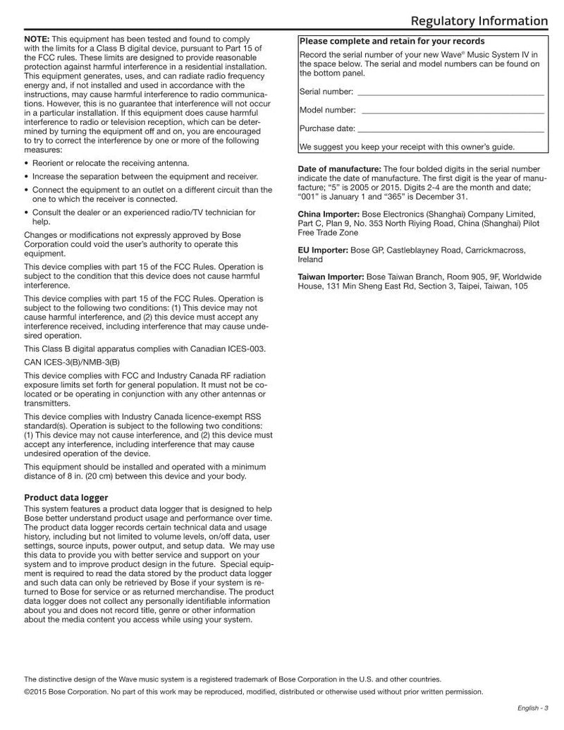 Bose AWRCC4 Audio System Operating Manual