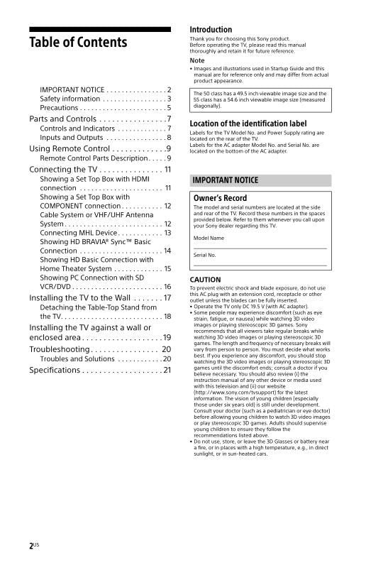 Sony KDL55W800C TV Operating Manual