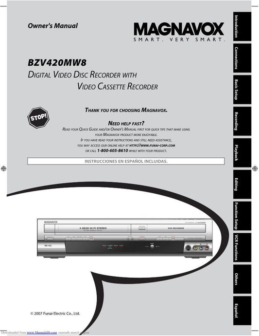 Magnavox BZV420 MW 8 DVD/VCR Combo Player Operating Manual