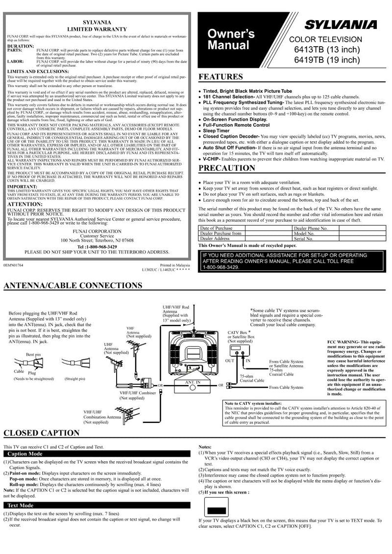 Funai 6413TB 6419TB TV Operating Manual