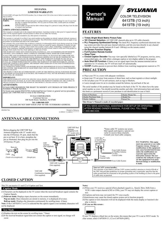 Funai 6413TB 6419TB TV Operating Manual