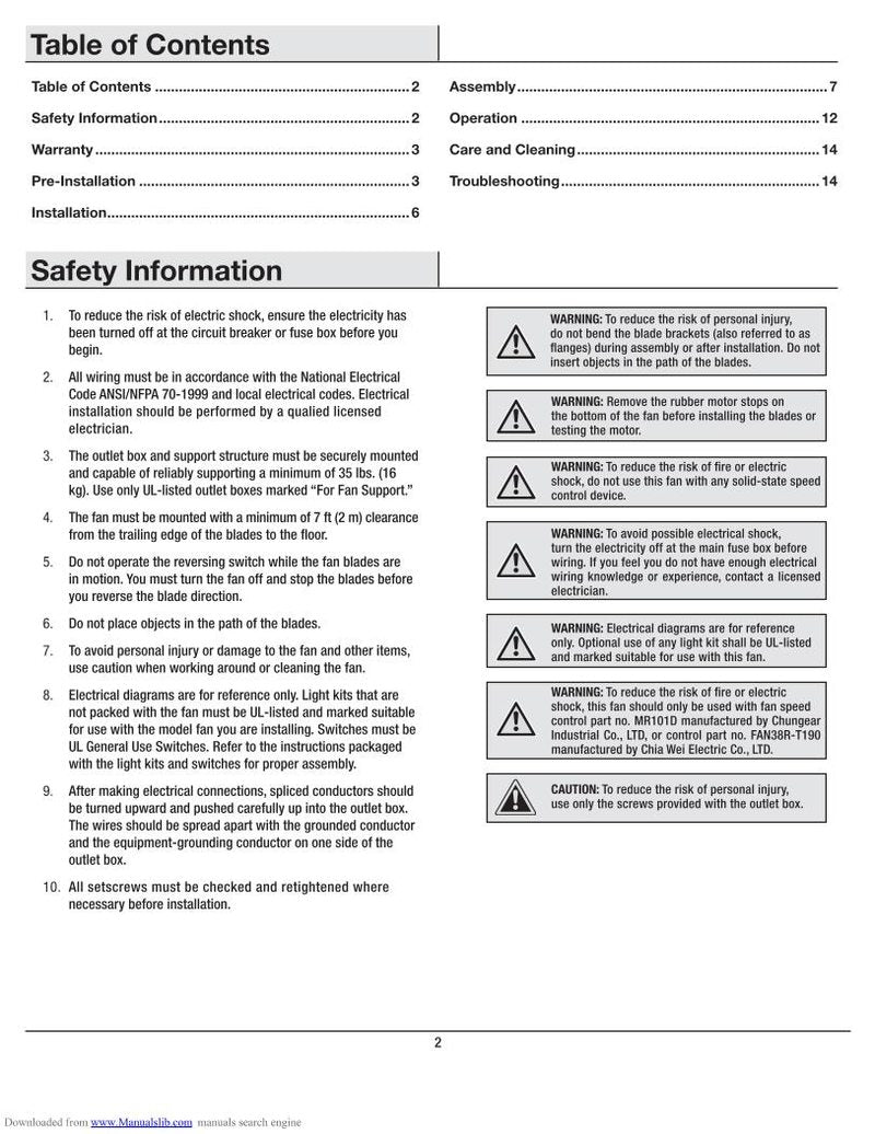 Hampton Bay 41350Campbell52InCeilingFanOM Ceiling Fan Operating Manual