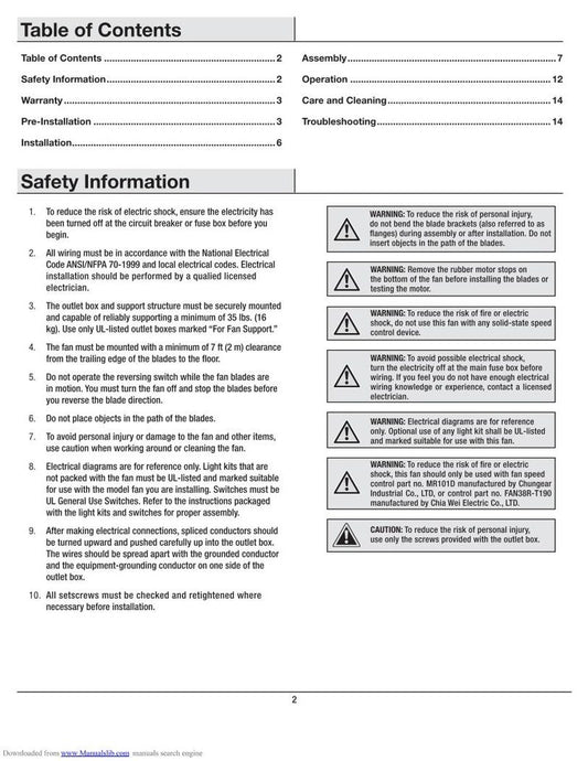 Hampton Bay 41350Campbell52InCeilingFanOM Ceiling Fan Operating Manual