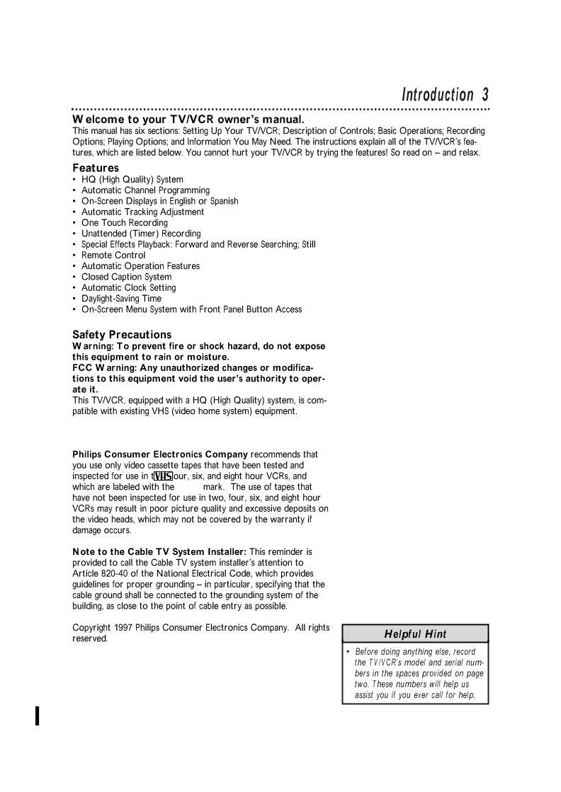 Philips CCX252AT VCR Operating Manual