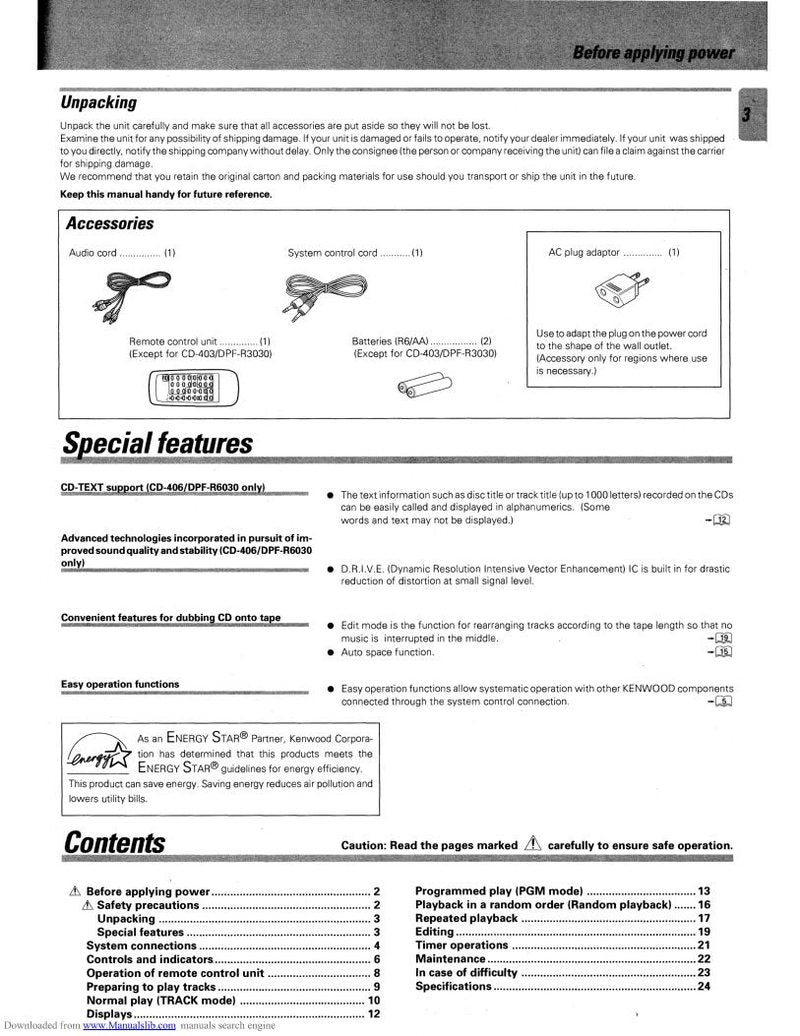 Kenwood RCP0711 CD Player Operating Manual