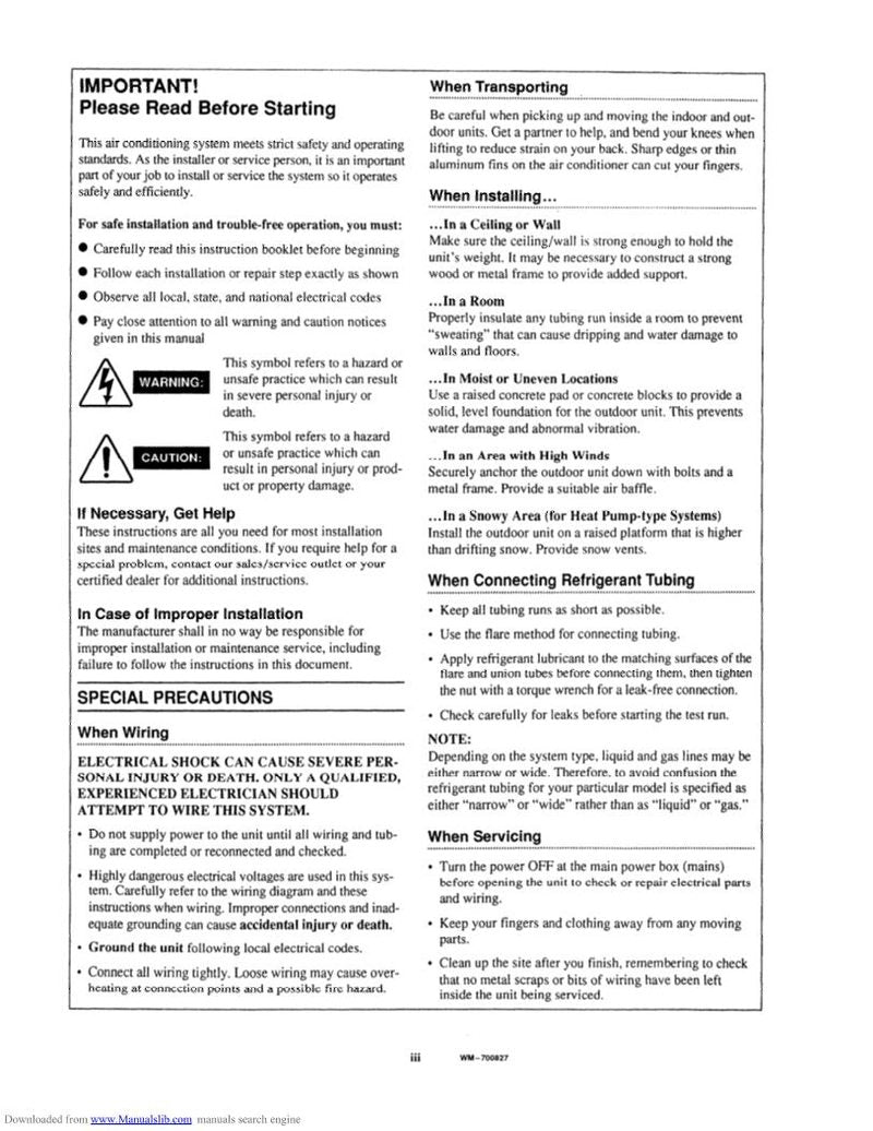 Sanyo KMS0912 Air Conditioner Unit Operating Manual