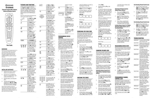 Comcast DCT3412 Cable Box Operating Manual