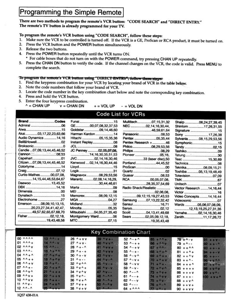 RCA CRK61A1 MANUAL  CODES TV Operating Manual