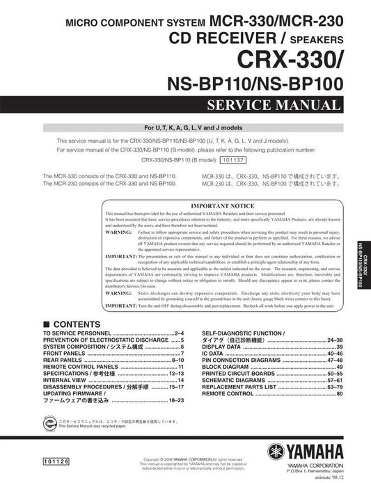 Yamaha CRX330 Audio System Operating Manual