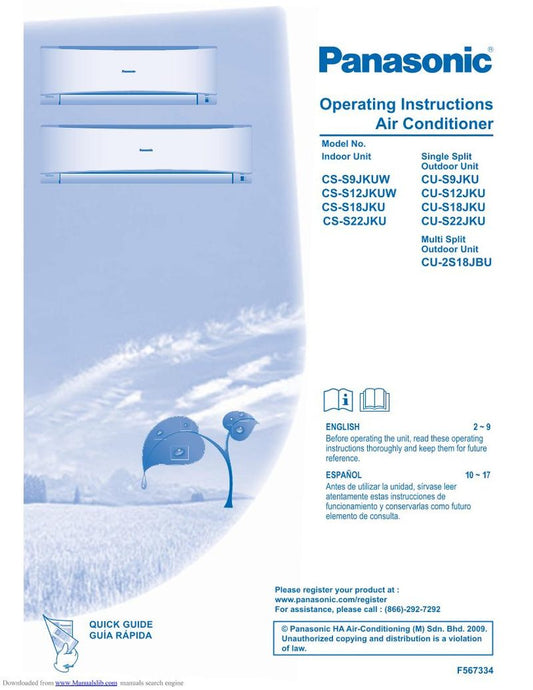 Panasonic CSS12 JKUW CSS18 JKU CSS22 Air Conditioner Unit Operating Manual