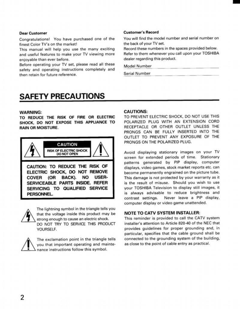 Toshiba CX32D80 CX32D81 TV Operating Manual