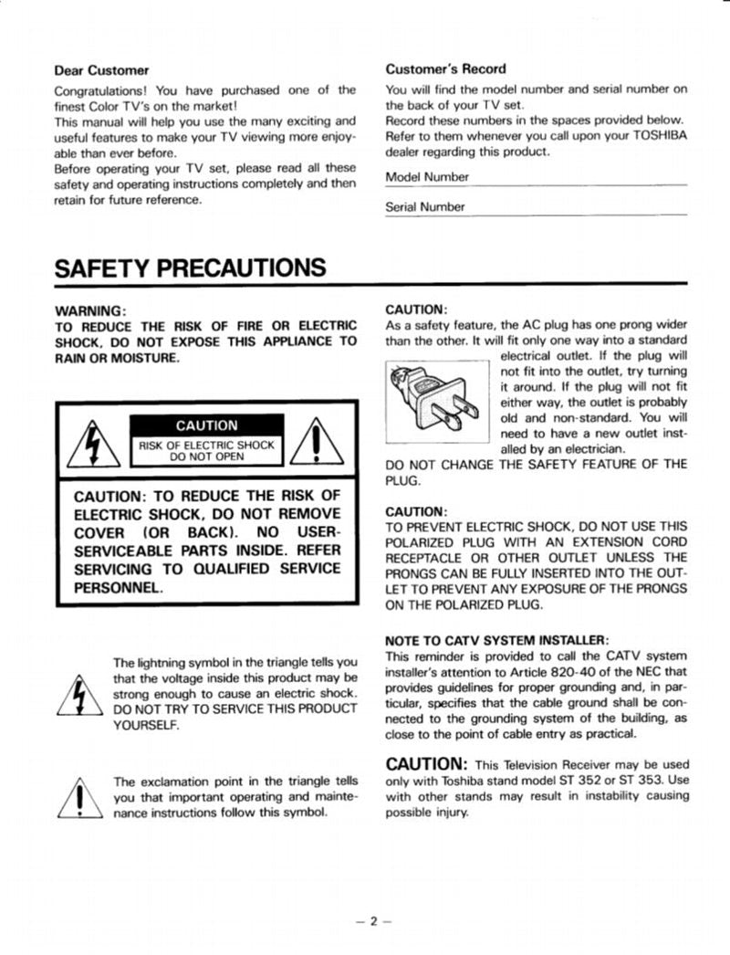 Toshiba CX35C60 Consumer Electronics Operating Manual