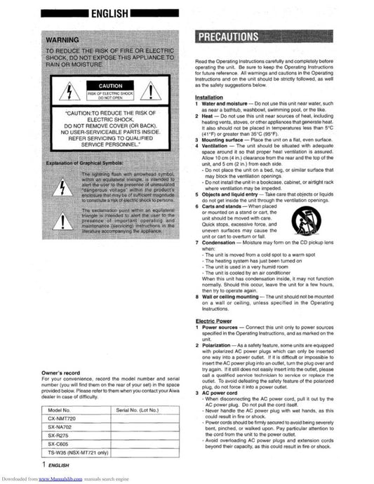 Aiwa CXNMT720 Audio System Operating Manual