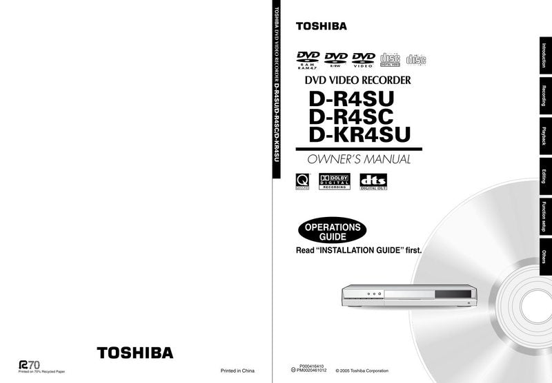 Toshiba DKR4SU DR4 DR4SC Consumer Electronics Operating Manual