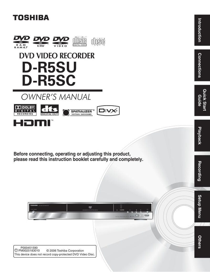 Toshiba dr5 dr5sc DR5SU DVD Player Operating Manual