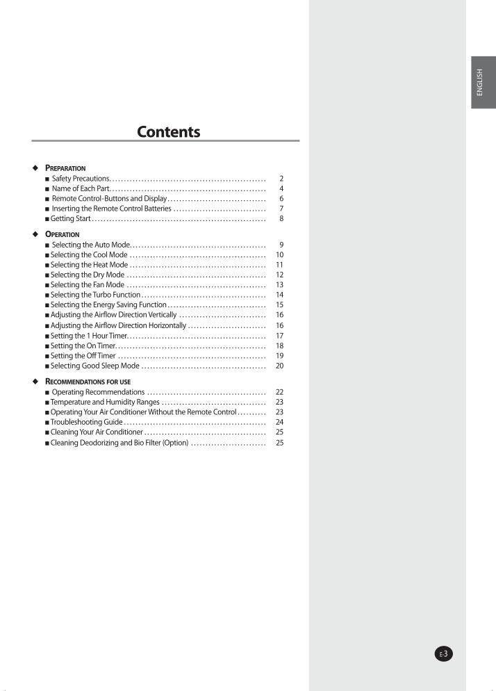 Samsung ARH1410 Air Conditioner Unit Operating Manual