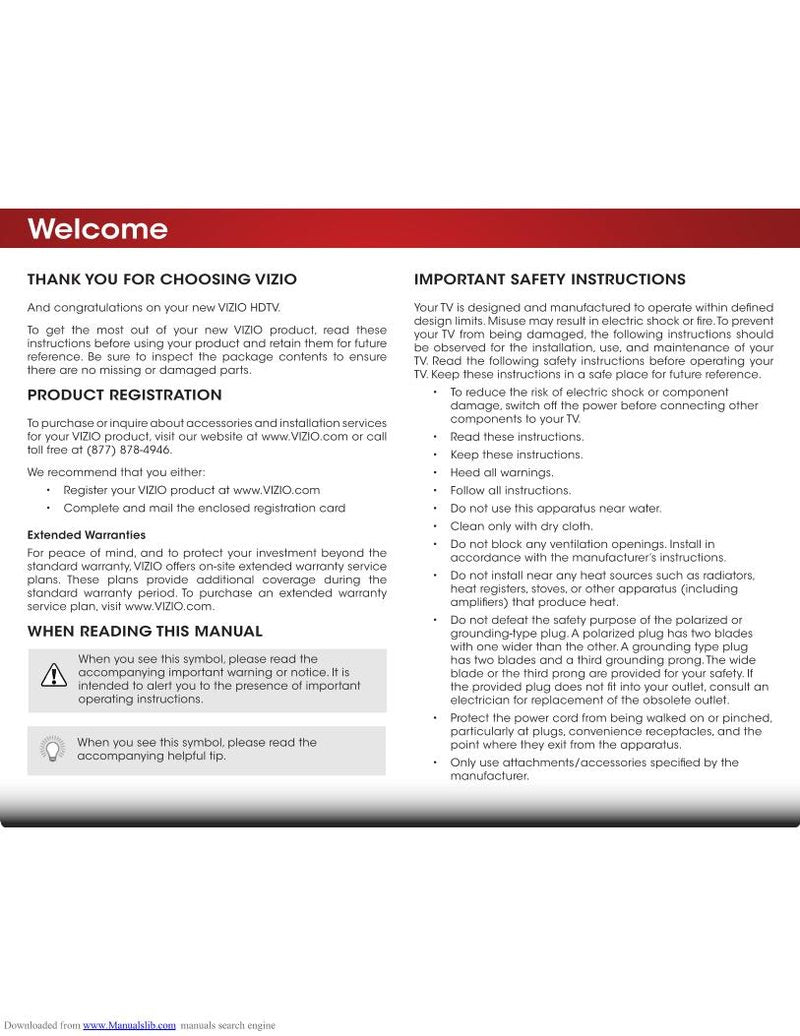Vizio E550iB2 TV Operating Manual
