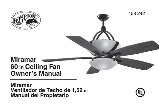 Hampton Bay AC374WB Miramar 60 in. Weathered Bronze Ceiling Fan Operating Manual