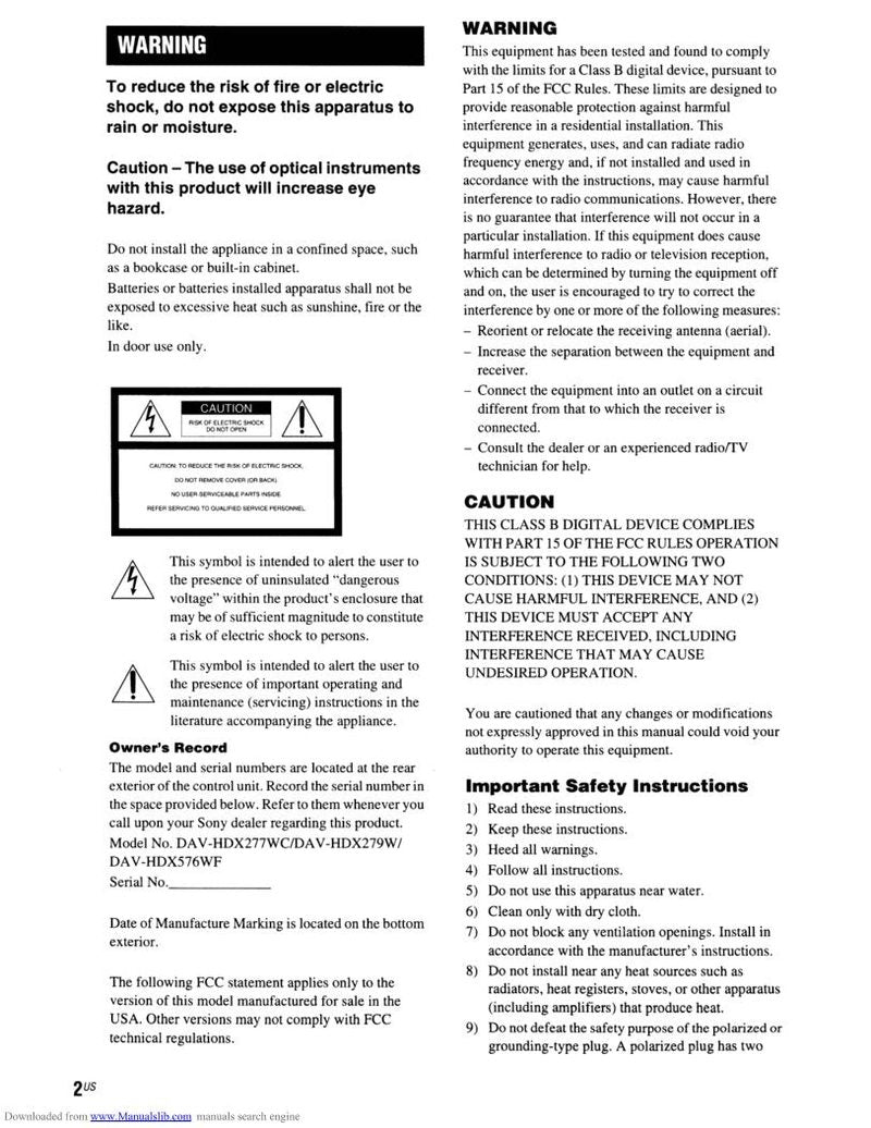 Sony DAVHDX576 WF Audio/Video Receiver Operating Manual