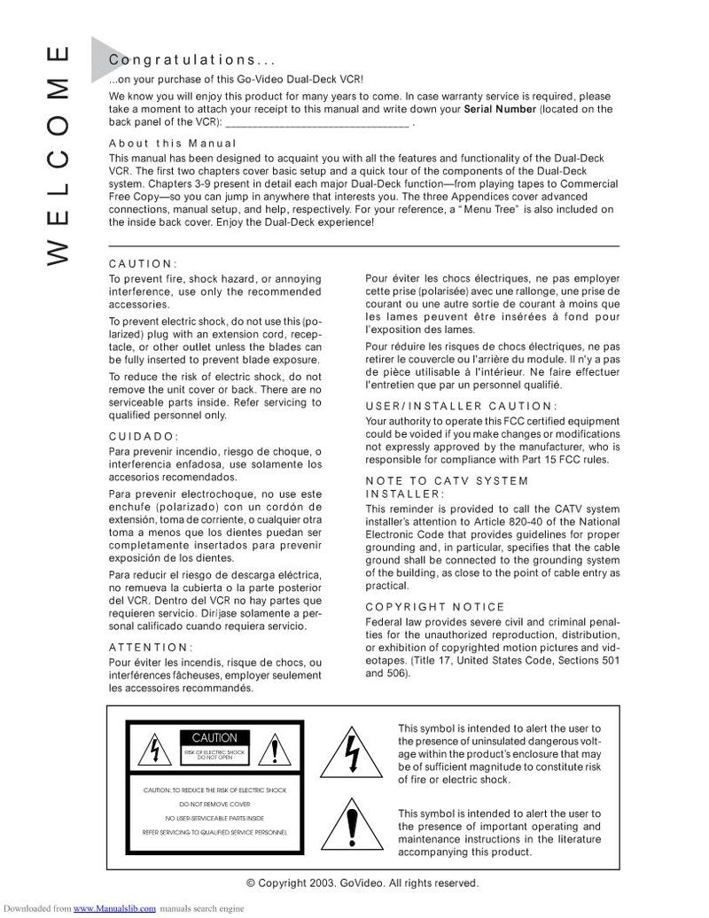 GoVideo DDV3110 VCR Operating Manual