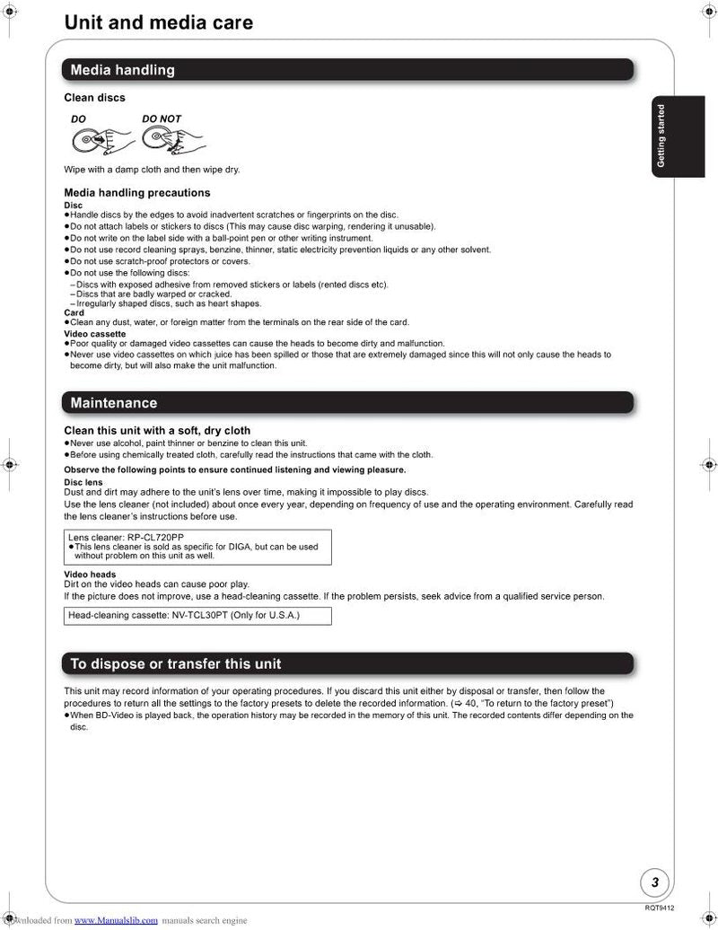 Panasonic DMPBD70 Blu-Ray DVD Player Operating Manual