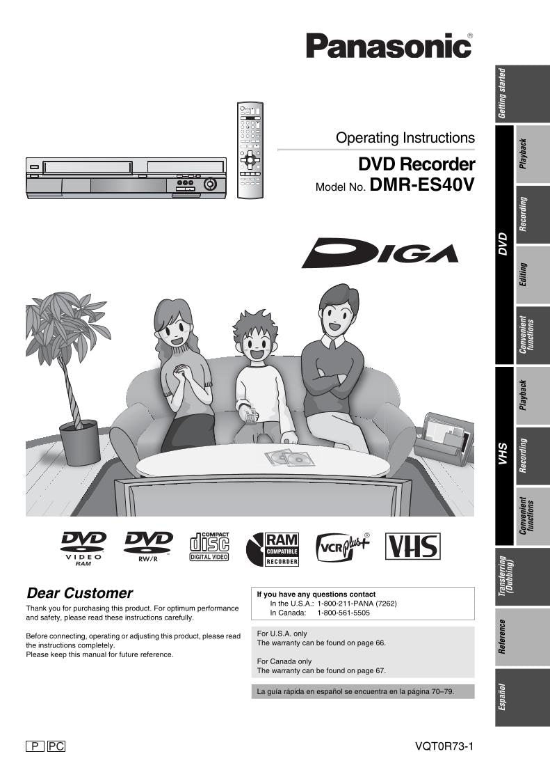 Panasonic DMRES40V TV/DVD Combo Operating Manual