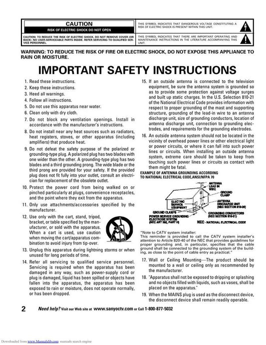 Sanyo DP19648 TV Operating Manual