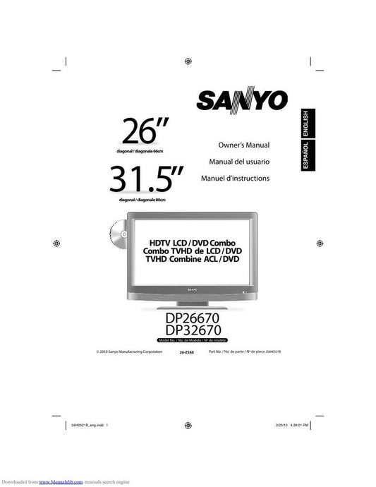 Sanyo DP26670 TV/DVD Combo Operating Manual