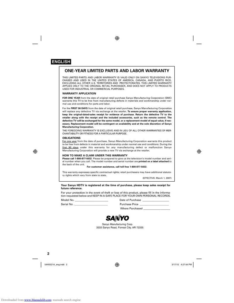 Sanyo DP26670 TV/DVD Combo Operating Manual