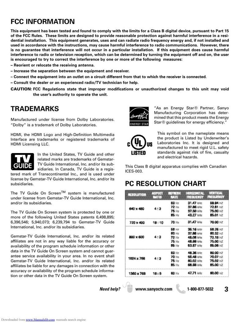 Sanyo DP32649 TV Operating Manual