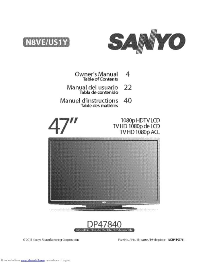 Sanyo DP47840 TV Operating Manual