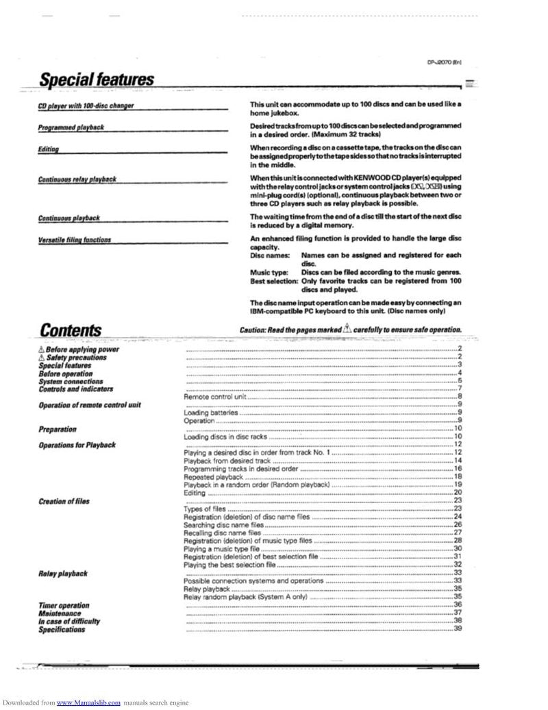 Kenwood DPJ2070 Audio System Operating Manual