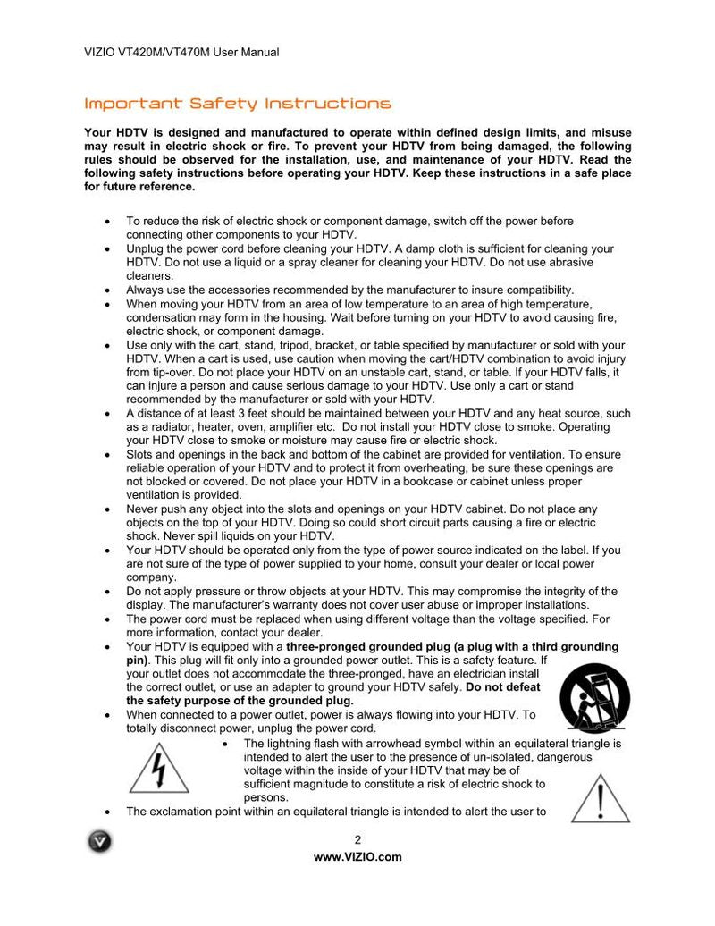 Vizio VT420M VT470M TV Operating Manual
