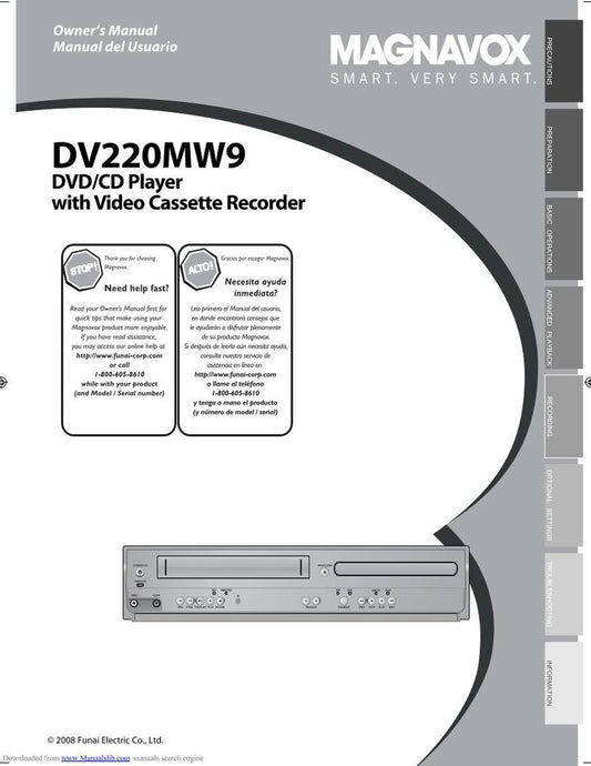 Magnavox DV220 MW 9A DVD/VCR Combo Player Operating Manual