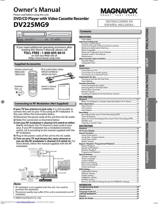 Magnavox DV225 MG 9 DVD Player Operating Manual