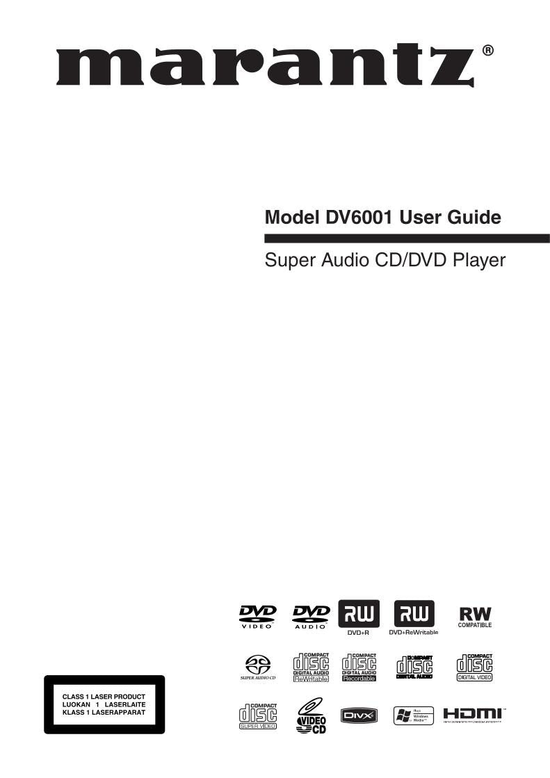 Marantz DV6001 DVD Player Operating Manual