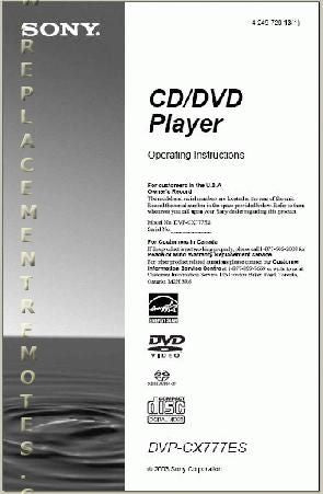 Sony DVPCX777EXOM DVD Player Operating Manual