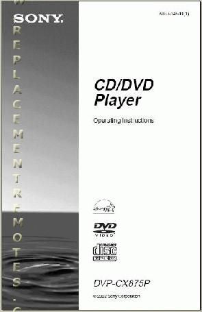 Sony DVPCX875P DVD Player Operating Manual