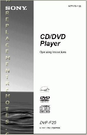 Sony DVPF25 RMTD151A DVD Player Operating Manual