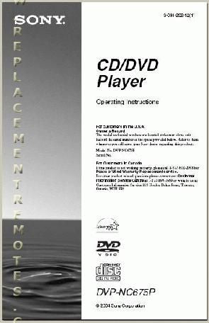 Sony DVPNC675P DVPNC675PB DVPNC675PS DVD Player Operating Manual