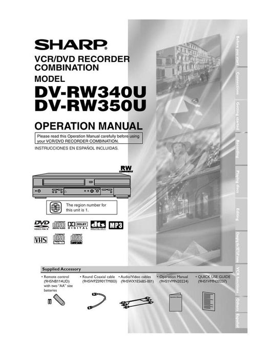 Sharp DVRW340 DVD/VCR Combo Player Operating Manual