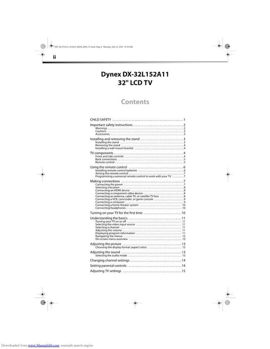 Dynex DX32L152A11 TV Operating Manual