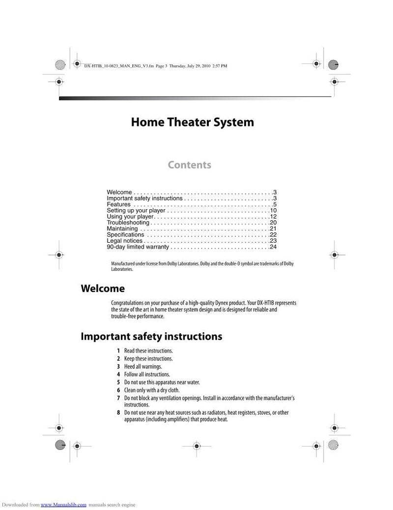 Dynex DXHTIB200W51CHDVDHOMETHEATERSYSTEMOM TV Operating Manual