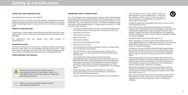 Vizio D43FE2 TV Operating Manual