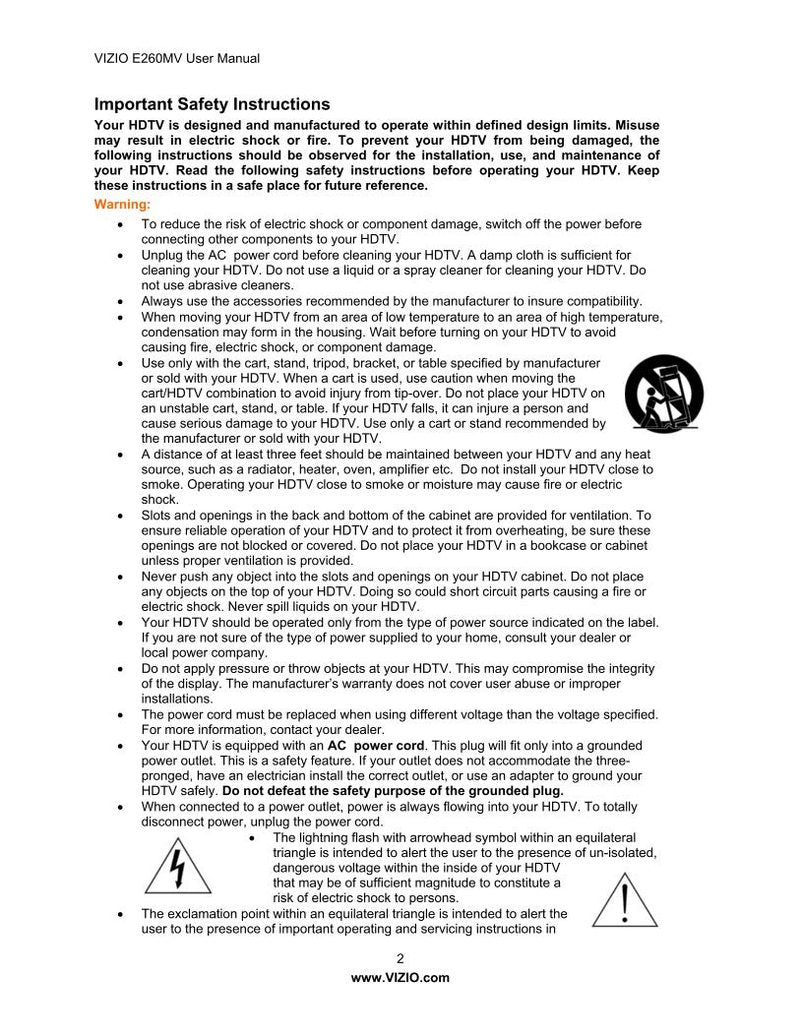 Vizio E260MV TV Operating Manual