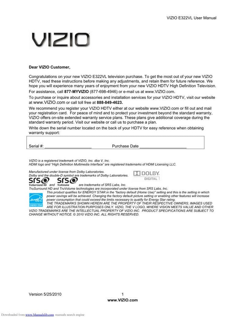 Vizio E322VL TV Operating Manual